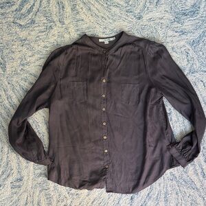 Boden silk blend warm gray gold button blouse 12